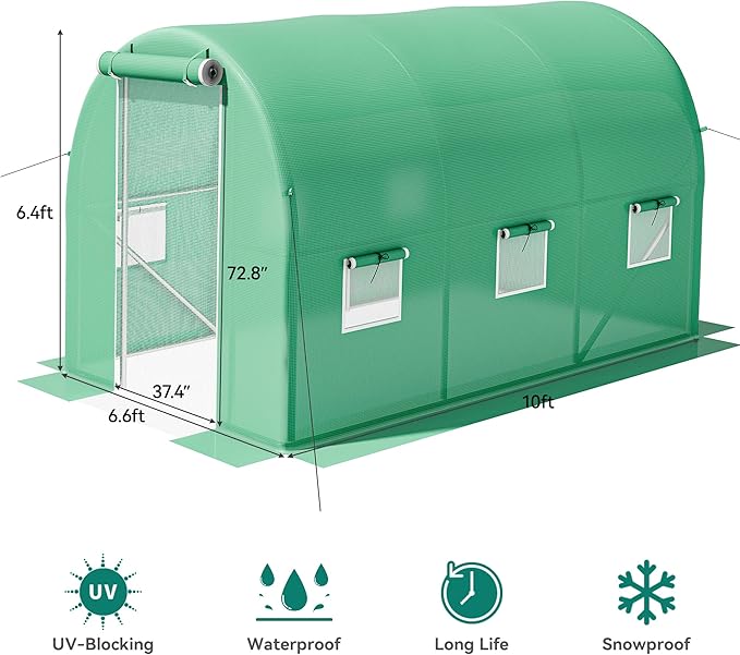 YITAHOME10'x7'x7' Greenhouses Large Walk-in Green House Heavy Duty Tunnel Green Houses Outdoor Portable Plant Gardening Upgraded Galvanized Steel Frame Zipper Doors 5 Crossbars Garden