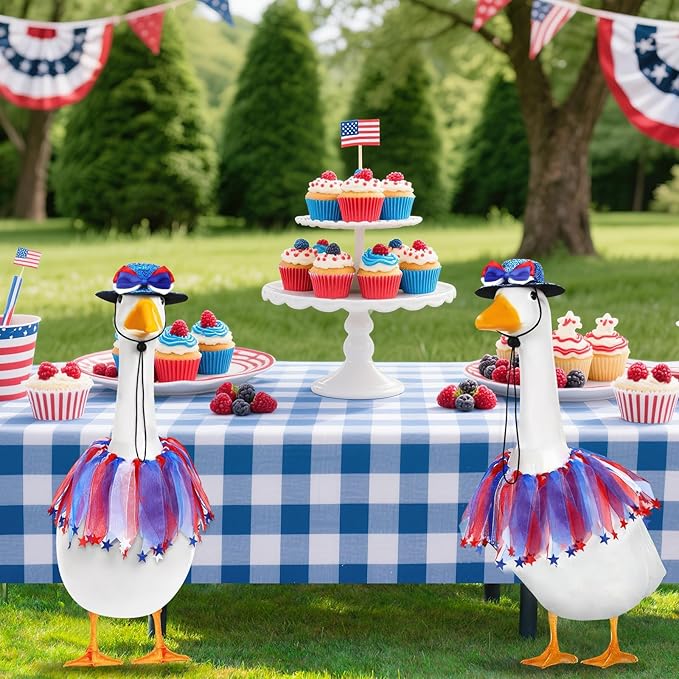 Independence Day Goose Outfit, 2 Pcs Set Hat and Tulle Ballet Skirt for 23" 17" Cement Statue Lawn Goose Clothes Costumes 4th of July Goose Outfit for Party Outdoor Patio Yard Lawn Decor