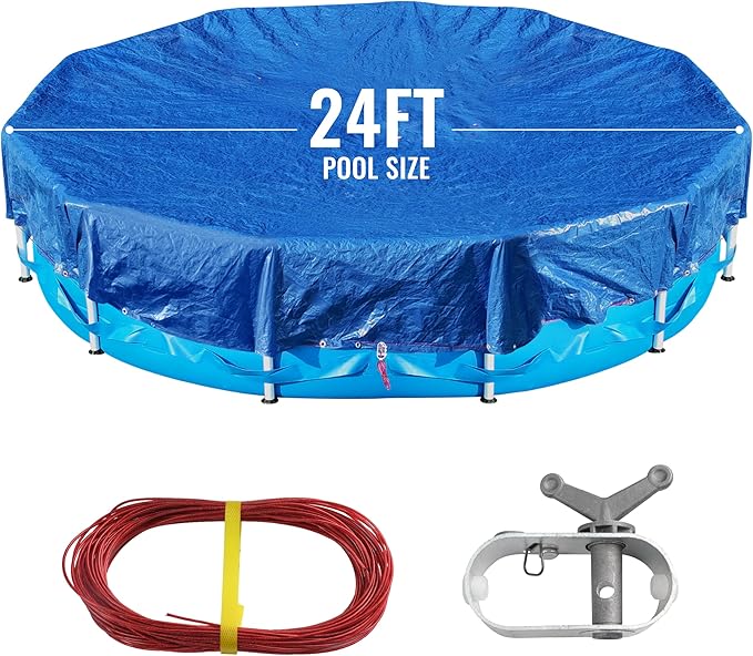 28Ft Pool Covers for(24Ft)Above Ground Pools, Winter Pool Cover,Heavy Duty Above Ground Pool Cover Includes Winch and Cable,UV Protection, Strength&Durability,Blue/Black(Cover Only)