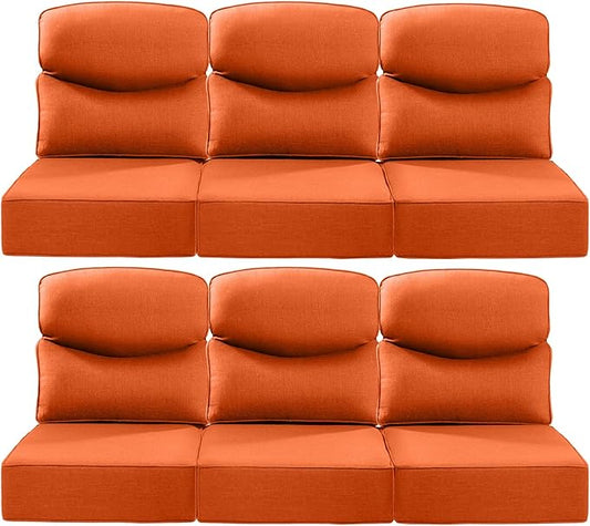 Luxury 24x24x6 Inch Smile Patio Cushions for Outdoor Furniture Set of 6 - Thick Back & Deep Seat Outside Replacement Chair Pillows for Rattan Metal Glider Loveseat Sectional Sofa - Orange