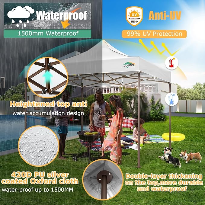 COBIZI 10x10 Pop Up Heavy Duty Canopy with 4 Sidewalls and Hexagonal Legs, Easy up Tent for Events, Parties, Camping, Outdoor Canopy with Portable Bag, Waterproof & UPF50+ (White)