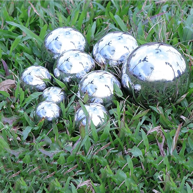 Gazing Balls for Garden, Home Outdoor Hollow Sphere Stainless Steel Gazing Globe Mirror Ball (8 Inch)