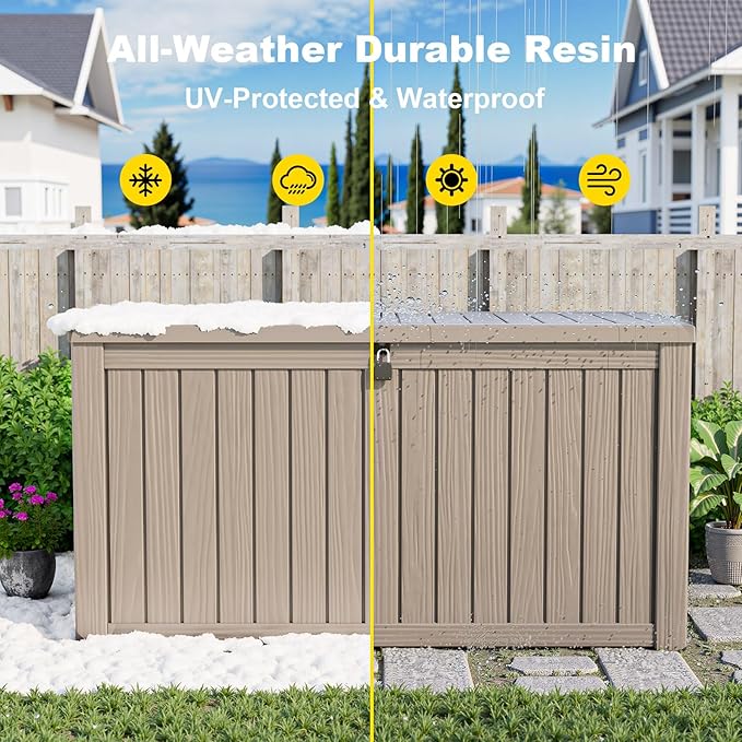 DRATO 180 Gallon Outdoor Storage Box, Large Waterproof Deck Box, Lockable Resin Storage Container with Reinforced Support for Patio Cushions, Garden Tools, UV-Resistant Outdoor Chest
