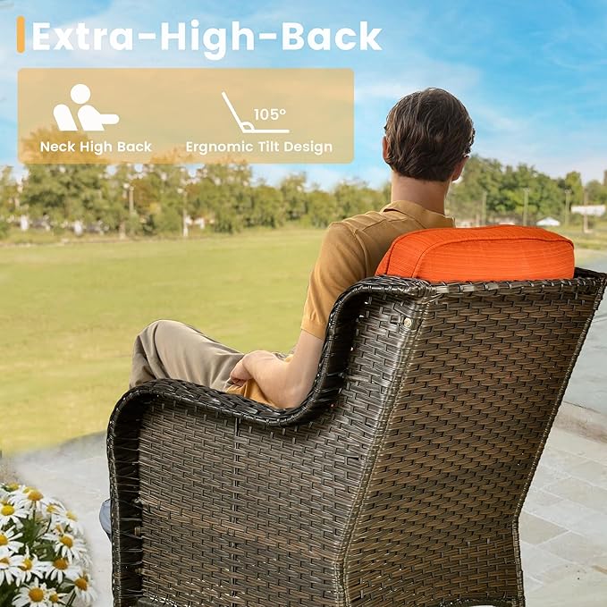 HOOOWOOO Patio Furniture Set,6 Piece Outdoor Furniture Set with Swivel Chairs,Wicker Patio Conversation Couch Chairs Ottoman Set,Orange Red