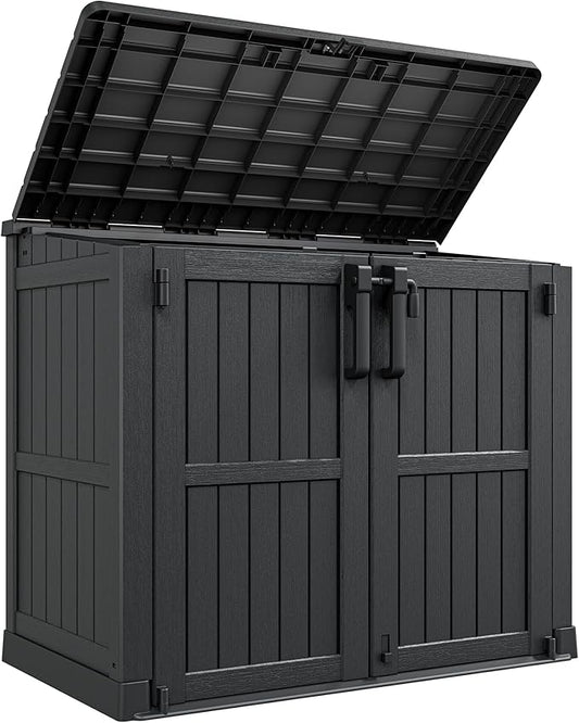 Horizontal Resin Storage Shed 36 Cu Ft with Lockable Doors, Portable Outdoor Storage Cabinet -Waterproof Outdoor Storage Box for Backyards, Easy to Assemble Black