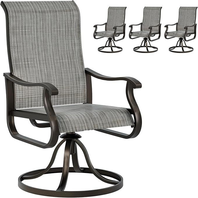 UDPATIO Patio Swivel Chairs Set of 4, Outdoor Swivel Chairs High Back with All Weather Textilene Metal Rocking Frame for Lawn Garden Backyard, Gray White