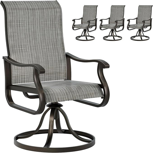 UDPATIO Patio Swivel Chairs Set of 4, Outdoor Swivel Chairs High Back with All Weather Textilene Metal Rocking Frame for Lawn Garden Backyard, Gray White
