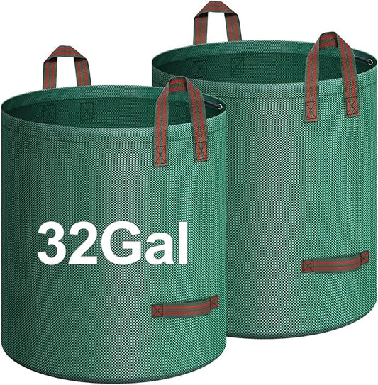 2-Pack 32 Gallons Leaf Bags, Reusable Yard Waste Bags, Heavy Duty Lawn Bags for Garden Leaves and Waste Collection, Lightweight Portable Yard Trash Bag