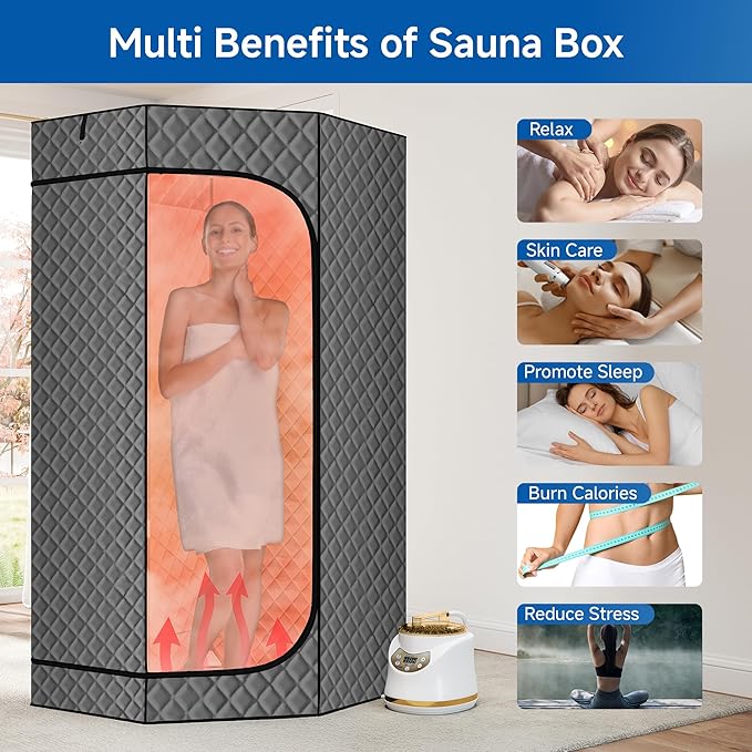 Portable Steam Sauna, Steam Sauna Tent Full Body Personal Sauna Room with 3L 1500W Steam Generator, Remote Control, Remote Control, 9 Levels Heat, 90 Mins Timer,Foldable Chair