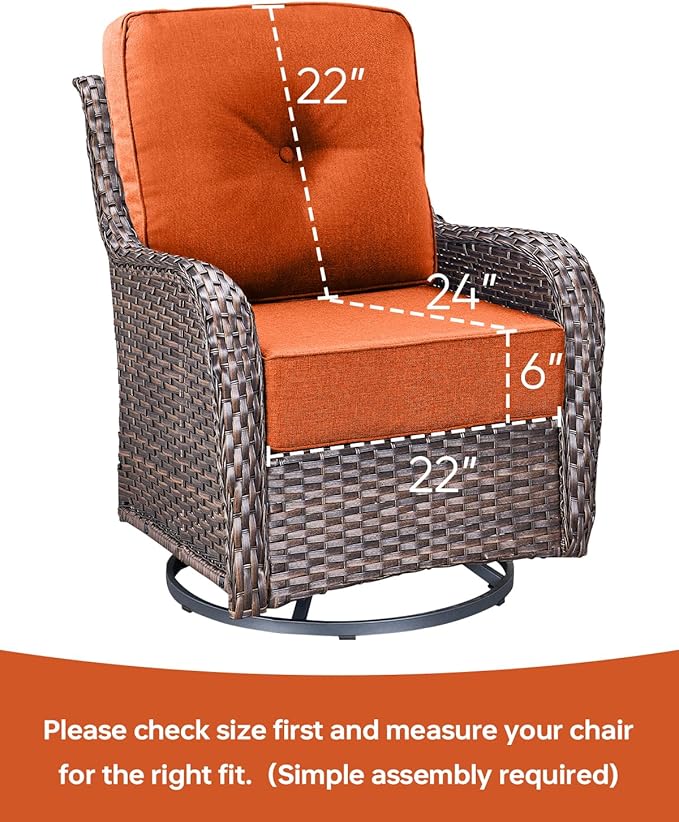 Luxury 22x24/22x25 6-Inch Outdoor Cushions - Water Repellent 1 Set Zippered Patio Chair Back&Seat Cushion for Wicker Dining Rocking Swivel Chairs Loveseat Couch Sectional Sofa - Orange
