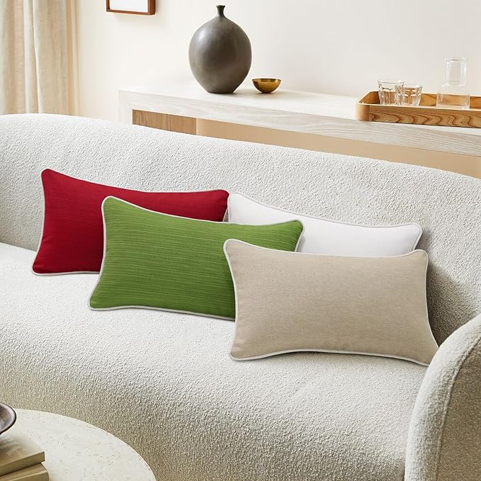 Decorative Outdoor Water Repellent Throw Pillows with Inserts, Set of 4, 20" x12" Pillows for Patio, Backyard, Bed, Couch, and Patio Furniture, Lawn Green