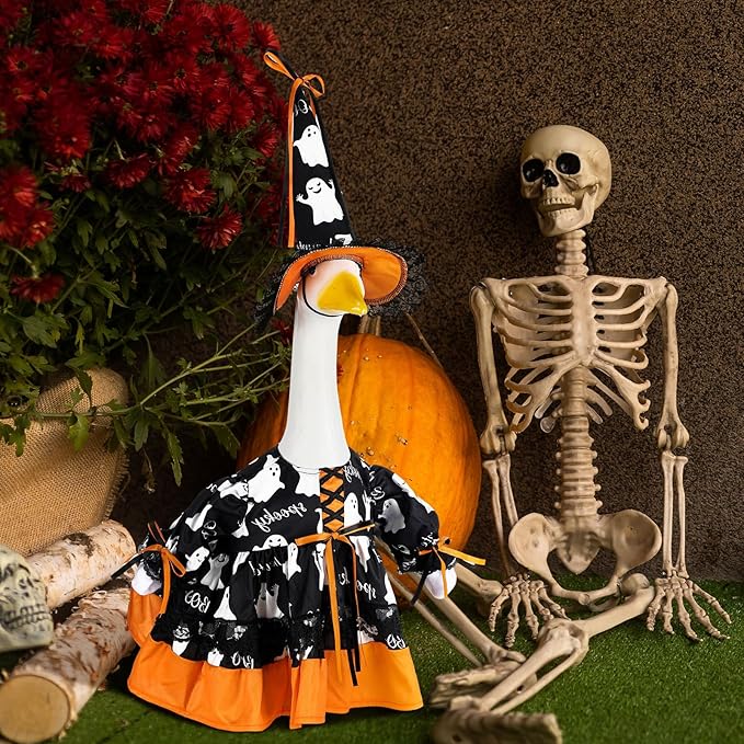 Suzile Halloween Goose Outfit Clothes for 23 Inch High Cement or Plastic Geese Ghost Lawn Porch Goose Clothes Halloween Costume