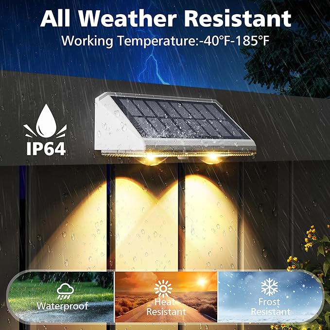 APONUO Solar Fence Lights Outdoor Waterproof, Fence Lights Solar Powered, 9 RGB Color Modes&Warm White&Cool White, Fence Solar Light Outdoor for Backyard, Patio, Wall, Yard,Deck, (White, 6 Pack)
