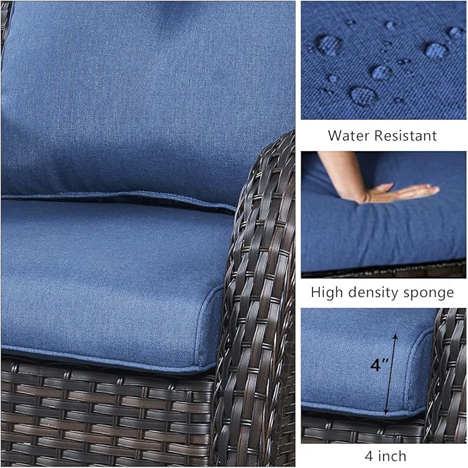 HUMMUH 6 Pieces Outdoor Patio Furniture Set Wicker Swivel Patio Chairs with Ottomans 2 Seater Outdoor Sectional Sofa/Patio Loveseat with Coffee Table