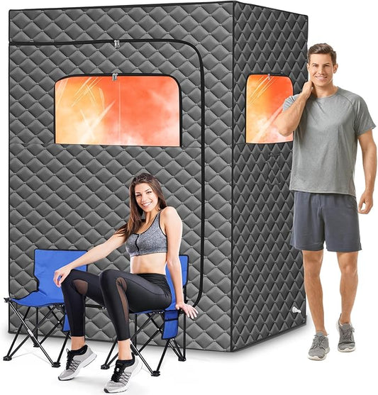 Upgraded Portable Steam Sauna, Portable Sauna Box for Home, Home Sauna Tent Full Body, 1200W 3L Steam Generator, 99 Minute Timer, Folding Chair, Remote Control Included(Grey)
