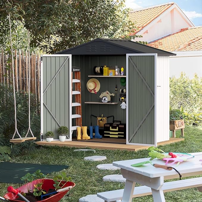 Furniwell Outdoor Storage Shed, Metal Garden Sheds Outdoor Storage House with Single Lockable Door for Backyard Patio Lawn (White, 6 x 4 FT)