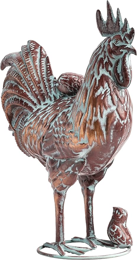 Metal Rooster & Hen with Chicks Garden Sculpture Statue Outdoor Decor Yard Art Chicken Decoration Set Garden Sculptures & Statues for Home Backyard Patio Lawn Decorations