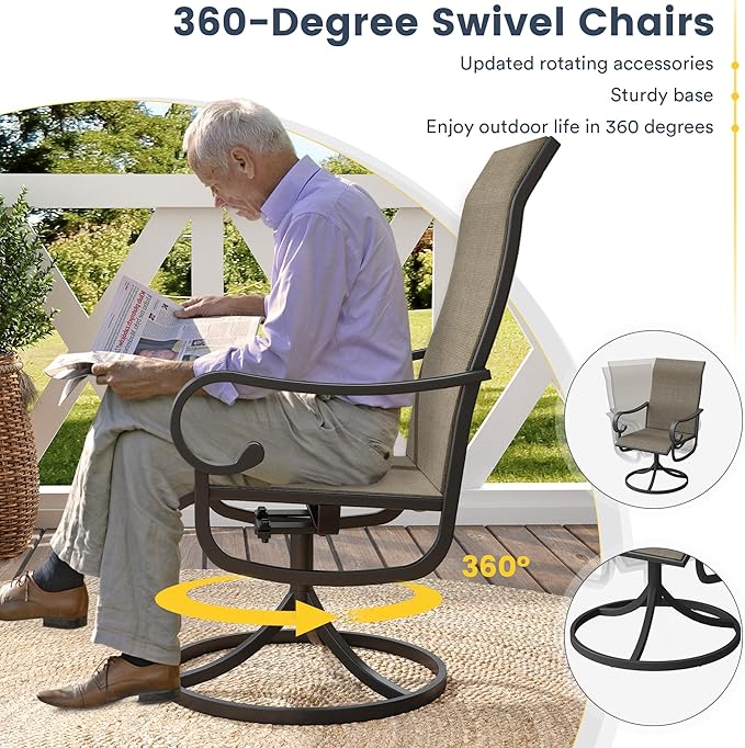 VICLLAX Swivel Patio Chairs Set of 6, 360-degree All-Weather Outdoor Swivel Chairs for Lawn Garden, Patio Dining Chairs, Black Metal Frame and Textilene Mesh Fabric