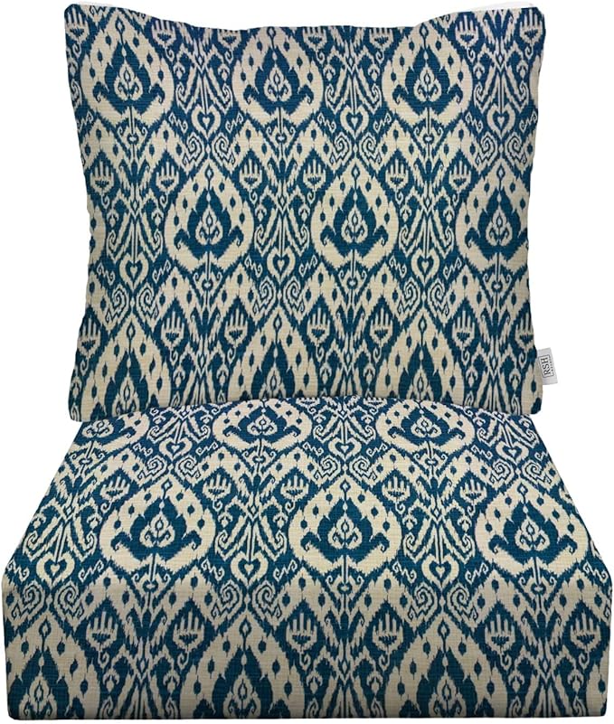 RSH DECOR Deep Seating Cushion with Pillow Back | 23.5” x 25” Seat | Water and Fade-Resistant Spun Fabric | Outdoor Chair Cushion Set for Patio Furniture | Ashmore Marine