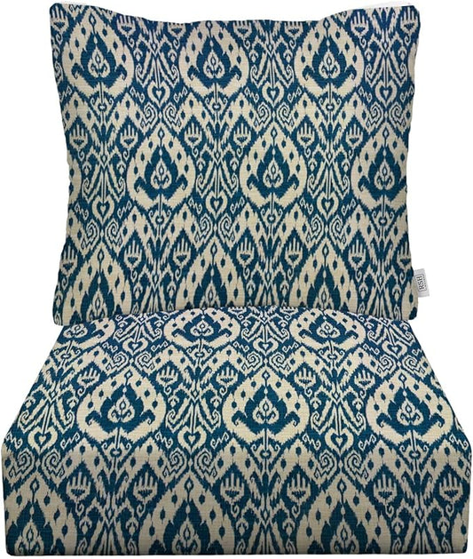 RSH DECOR Deep Seating Cushion with Pillow Back | 23.5” x 25” Seat | Water and Fade-Resistant Spun Fabric | Outdoor Chair Cushion Set for Patio Furniture | Ashmore Marine