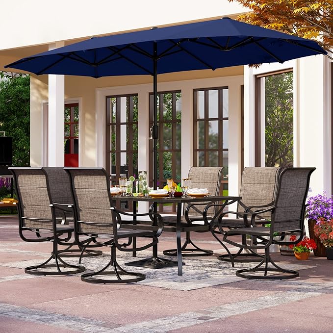 PHI VILLA 13ft Outdoor Market Umbrella Double-Sided Twin Large Patio Umbrella with Crank, Navy Blue