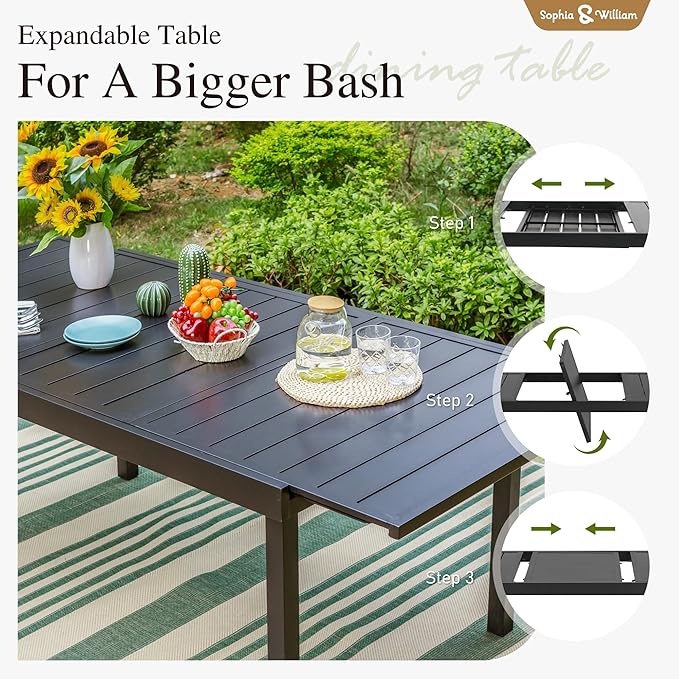 Sophia & William Outdoor Dining Set Patio Dining Sets Patio Table and Chairs Set 9 Pieces Outdoor Dining Table for 8 with Swivel Patio Chairs Patio Set for Garden Pool All Weather Grey