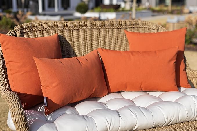 RSH DECOR: Lumbar Throw Pillows Set of 2 | 20” x 12" | All-Weather Spun Fabric | Water and Fade-Resistant | Outdoor Support Pillows for Patio Furniture | Orange