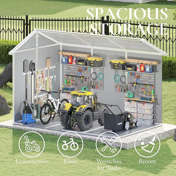 10.5x7.6x7.5 ft Outdoor Resin Storage Shed with Floor, Windows & Air Vents, Large Waterproof Tool Shed for Backyard, Garden, Lawn Equipment & Bikes, Grey
