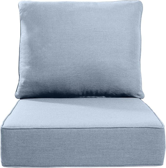 Luxury 22x24/22x25 6-Inch Outdoor Cushions - Water Resistant 1 Set Zippered Patio Chair Cushion for Wicker Dining Rocking Swivel Chairs Loveseat Couch Sectional Sofa - Baby Blue