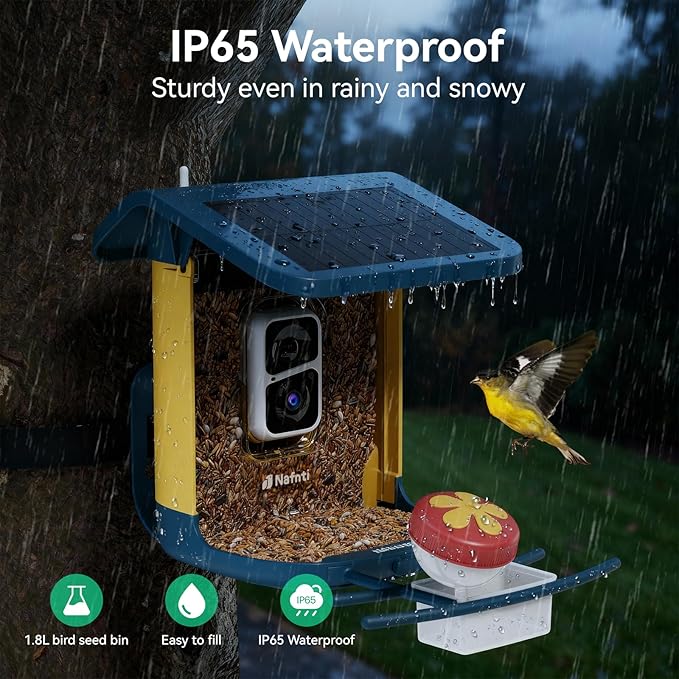 Bird Feeder with Camera, Support 2.4GHz/5GHz, 2K Live Steam for Outdoor, 1.8L Large Capacity, AI Identify Auto Capture Videos, Camera Bird Feeders for Outside, Ideal Gift for BirdLovers