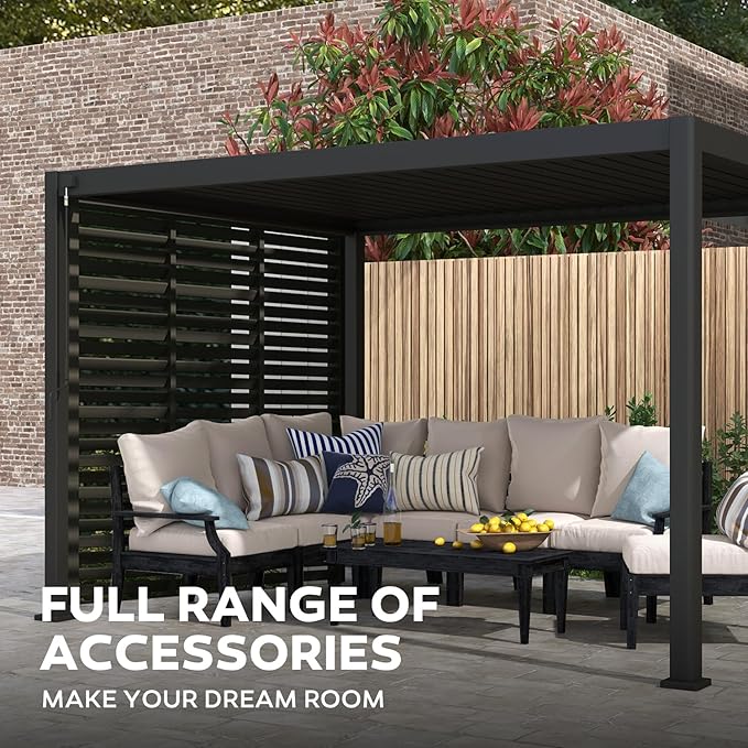 Mirador 111S Round Louvered Pergola Gazebo, 10Ft x 13Ft, Full Aluminum Frame, Adjustable Roof, Outdoor, Durable, Charcoal
