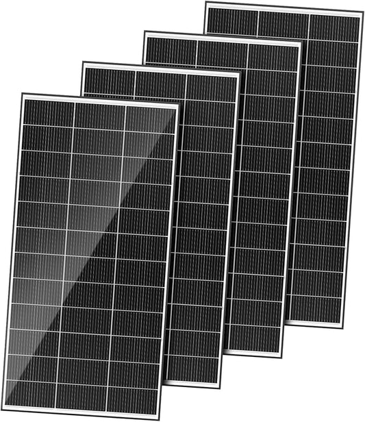 Bifacial 800 Watt Solar Panels 200 Watt Solar Panel 4 Pack 18BB Monocrystalline A+ Cell High-Efficiency Module PV Power Charger Homes Camping RV Battery Boat Caravan Other Off-Grid Applications