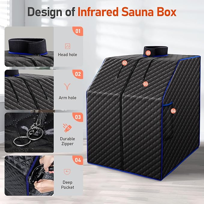 Infrared Sauna Box for Home, Portable Personal Dry Sauna for Weight Loss and Detox, Carbon Crystal Heating, 9 Levels, 3.3'x2.9'x2.6'