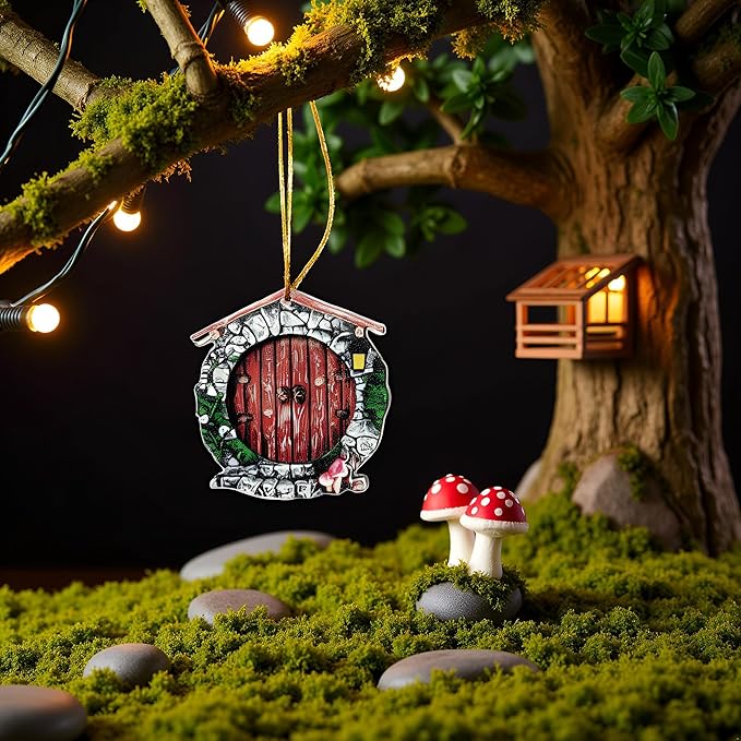 Mini Fairy Garden Door for Tree, Miniature Fairy Door for Fairytale Tiny House Doors, Bonsai Terrarium Micro Landscape Decoration Accessories, Outdoor Statues, Garden Sculptures and Statues (Pendant)