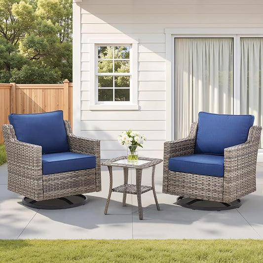 3 Pieces Outdoor Rocking Swivel Chairs with Side Table, Outdoor Furniture Swivel Chair with Comfy Cushions, Conversation Sets for Patio Deck Backyard Poolside