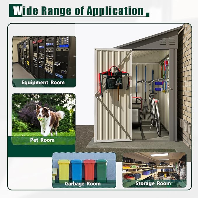 4×8 FT Lean to Metal Shed,Outdoor Heavy-Duty Storage Shed with Floor Base,All Weather Waterproof Garden Tool House W/Lockable Door&2 Air Vents,Reversible Door Design,for Backyard,Patio,Lawn,Gray