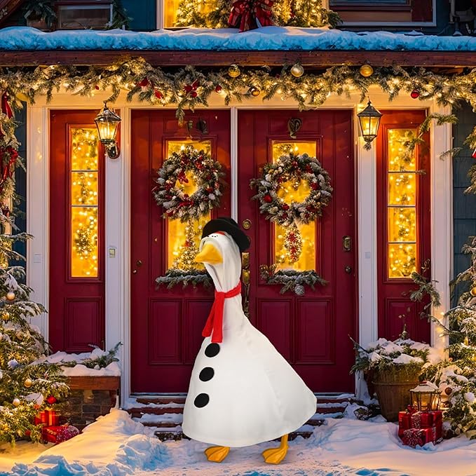 Outus Christmas Snowman Goose Outfits Funny Snowman Porch Goose Outfit 23 Inch Holiday Lawn Geese Cloth for Christmas Yard Garden Outdoor Decorations
