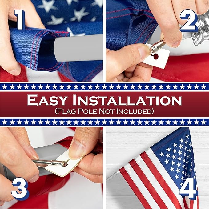 Pole Sleeve Flag 3x5 -Us Flag Sleeve,New 420D Polyester,Heavy Duty Durable TearProof, Embroidered Stars, Sewn Stripes, UV Protection,Sleeved American Flag (Pole NOT Included)