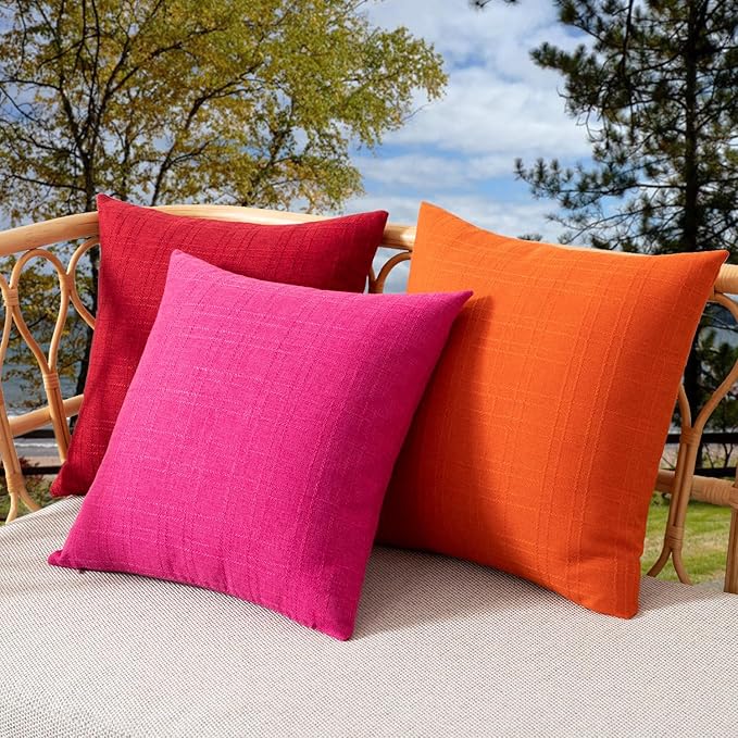 Kevin Textile Pack of 2 Outdoor Waterproof Pillow Covers Checkered Decorative Cushions Sham Throw Pillowcases Shell for Patio Tent Garden Couch Bed Sofa 22x22 Inch Hot Pink