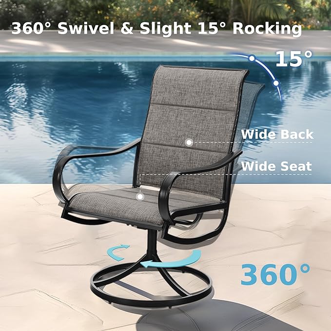 MFSTUDIO 6 Pieces Swivel Patio Dining Chairs, Outdoor Dining Chairs with Padded Textilene Fabric & Sturdy Metal Frame, All Weather Outdoor Sling Furniture Chairs for Deck, Garden and Lawn