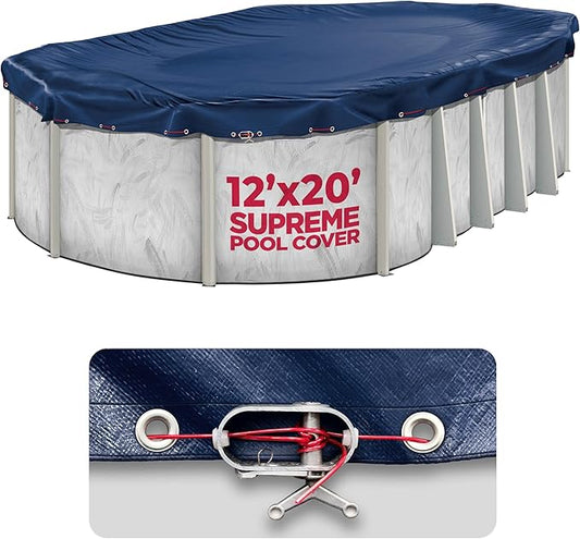 12 x 20 ft Oval Pool Covers for Above Ground Pools, Oval Winter Pool Cover, Swimming Pool Cover, 12x20 Pool Cover, Keeps Out Debris, Cold and UV Resistant, Supreme Mesh, Navy Blue