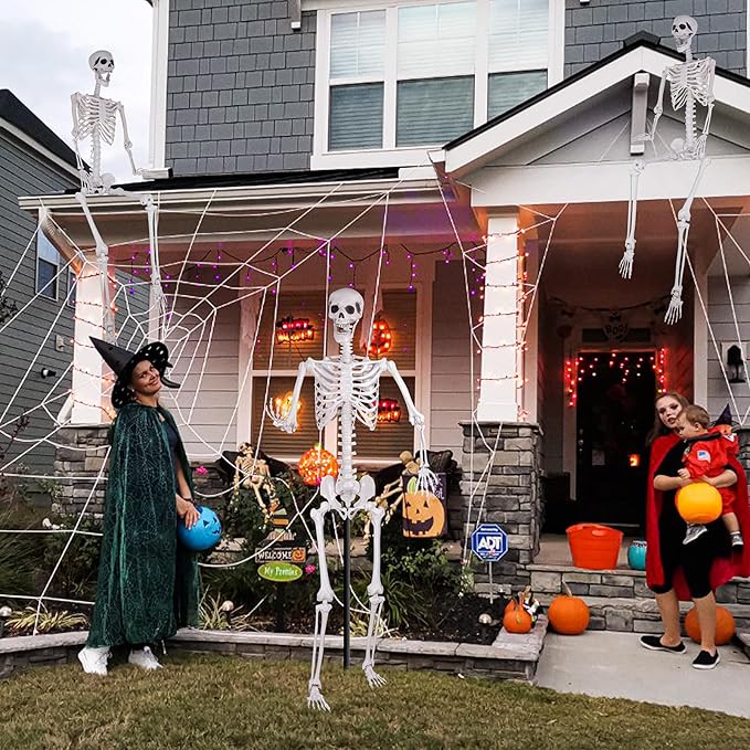 Halloween Skeleton, Realistic Life Size Skeleton with Movable Joints for Halloween Party Haunted House Indoor Outdoor Decoration (5.9ft-2P)