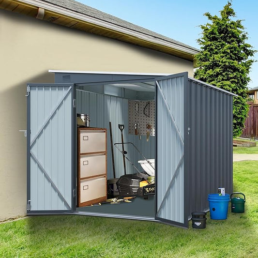 Outdoor Storage Shed, 8x6 FT Metal Garden Shed with Double Doors, Galvanized Steel, Waterproof and Rustproof, Gray