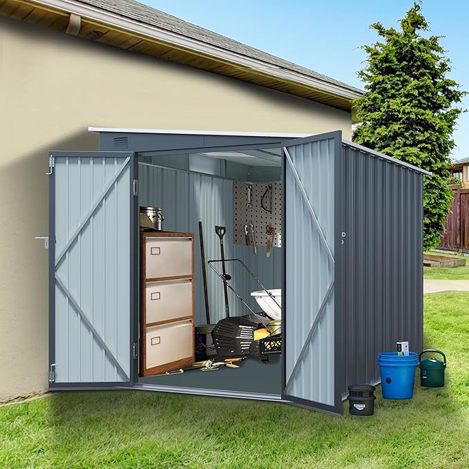 Outdoor Storage Shed, 8x6 FT Metal Garden Shed with Double Doors, Galvanized Steel, Waterproof and Rustproof, Gray