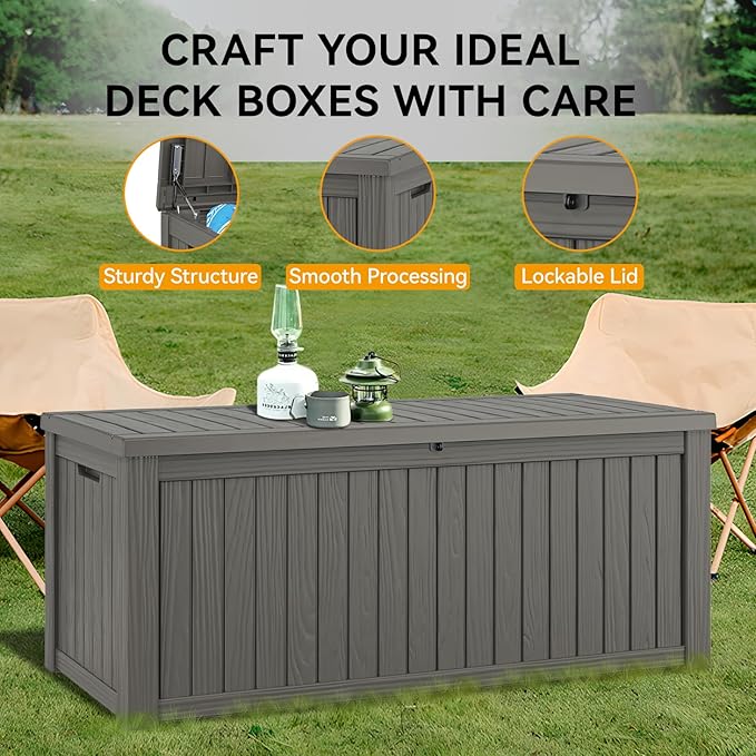 Outdoor Storage Box Waterproof, 180 Gallon Deck Box Indoor and Outdoor Use, Backyard Storage Box with Lockable Lid for Package Delivery Box, Patio Furniture, Pool Accessories, Garden Tools
