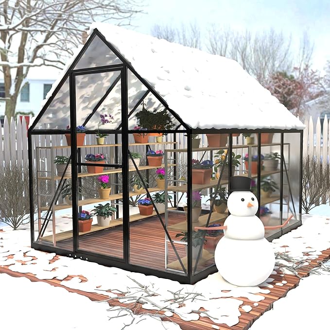 HOOYEAH 6 x 14 FT Greenhouses for Outdoors, Heavy Duty Polycarbonate Greenhouse, Lockable Greenhouse Kit with Upgraded Aluminum Frame and Adjustable Roof Vent, Winter Hot Green House for Outside