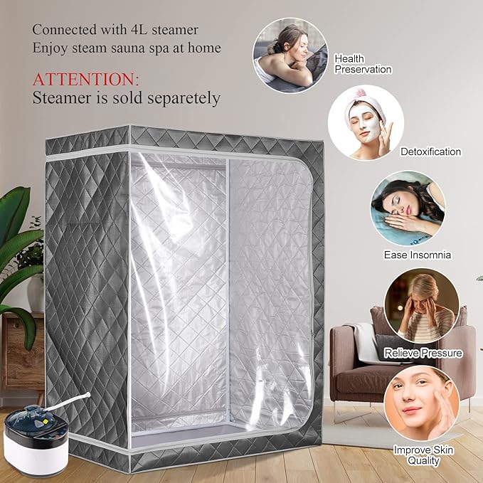 ZONEMEL Full Size Sauna Tent, Portable 1 or 2 Person Full Body Home Spa for Relaxation, Detox, Steamer not Included (L47.24 x W31.5 x H63,Clear Door)