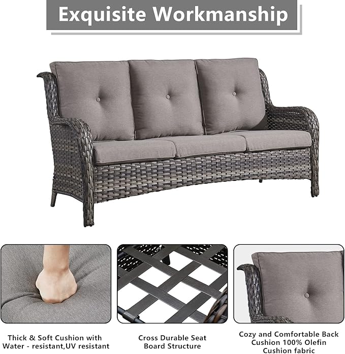 Rilyson 5 Piece Outdoor Patio Furniture Set - Rattan Wicker Patio Conversation Sets with 2 Swivel Rocker Chairs,2 Ottomans and 1 Sofa for Outside Porch Deck Backyard(Mixed Grey/Grey)