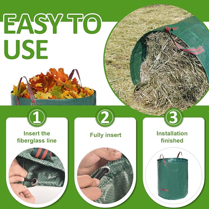 Garden Leaf Rake Set with 25 Tines, Heavy Duty Metal Rake for Leave (Adjustable 73" Long, 18" Wide) with 32 Gallon Reusable Leaf Bag, Ideal for Yard Lawn Shrub Gardening