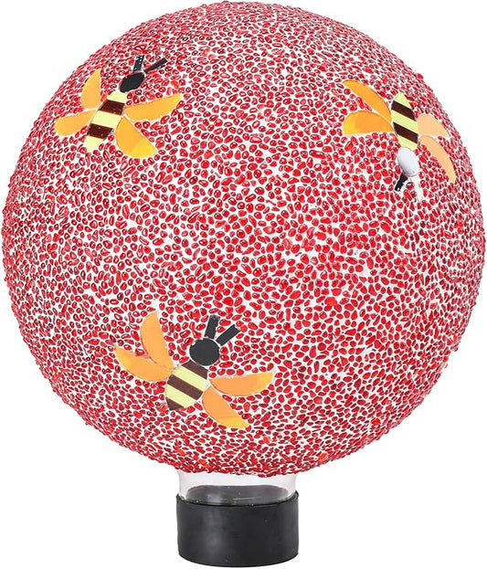 Gazing Ball 8 Inch Bee Glass Mosaic Garden Globe Outdoor Gazing Globe Yard Ornament for Garden Yard Home Lawn Outdoor Decoration Gift for Women (Not Solar Powered)